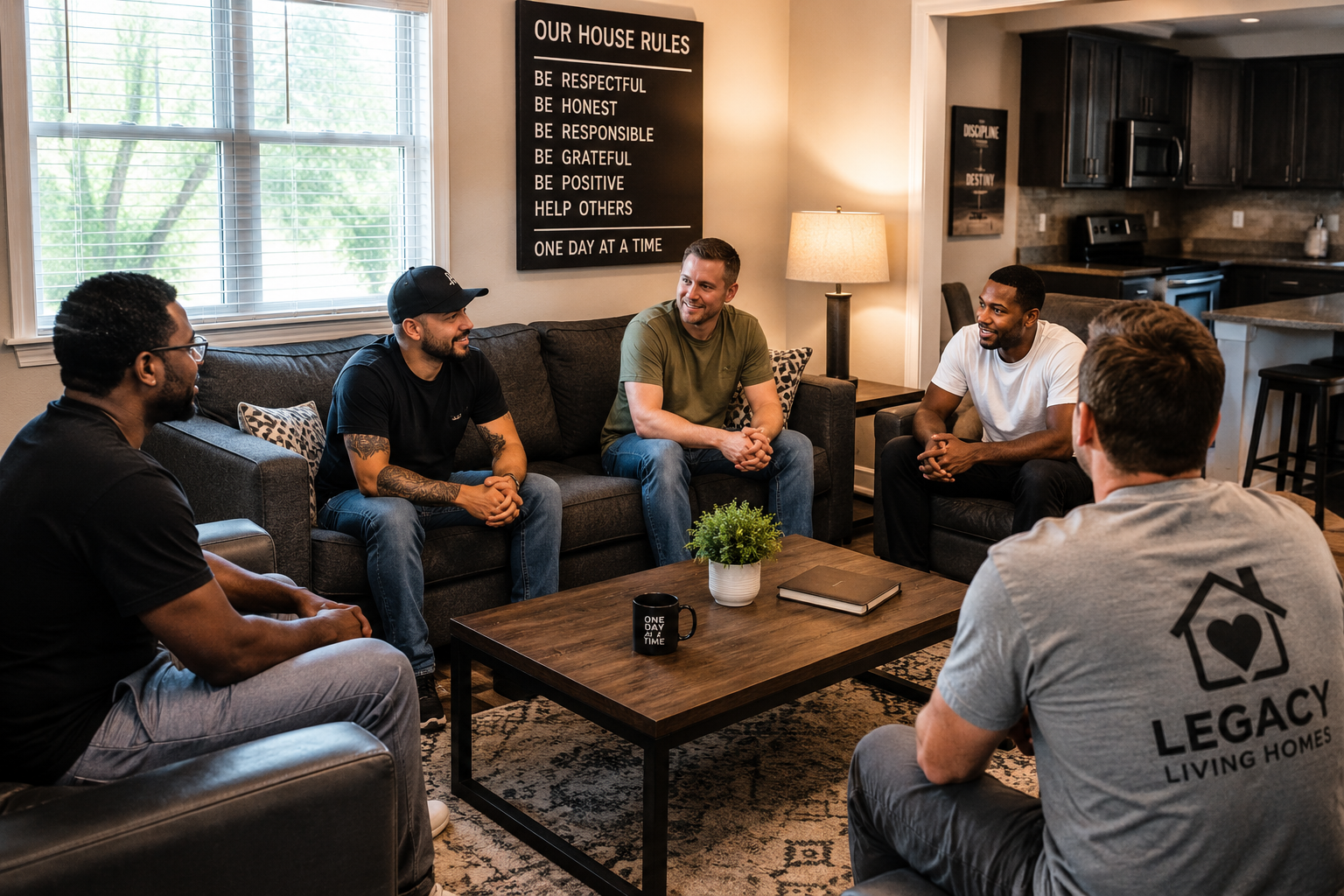 Residents gathering in a Legacy Living Homes living room